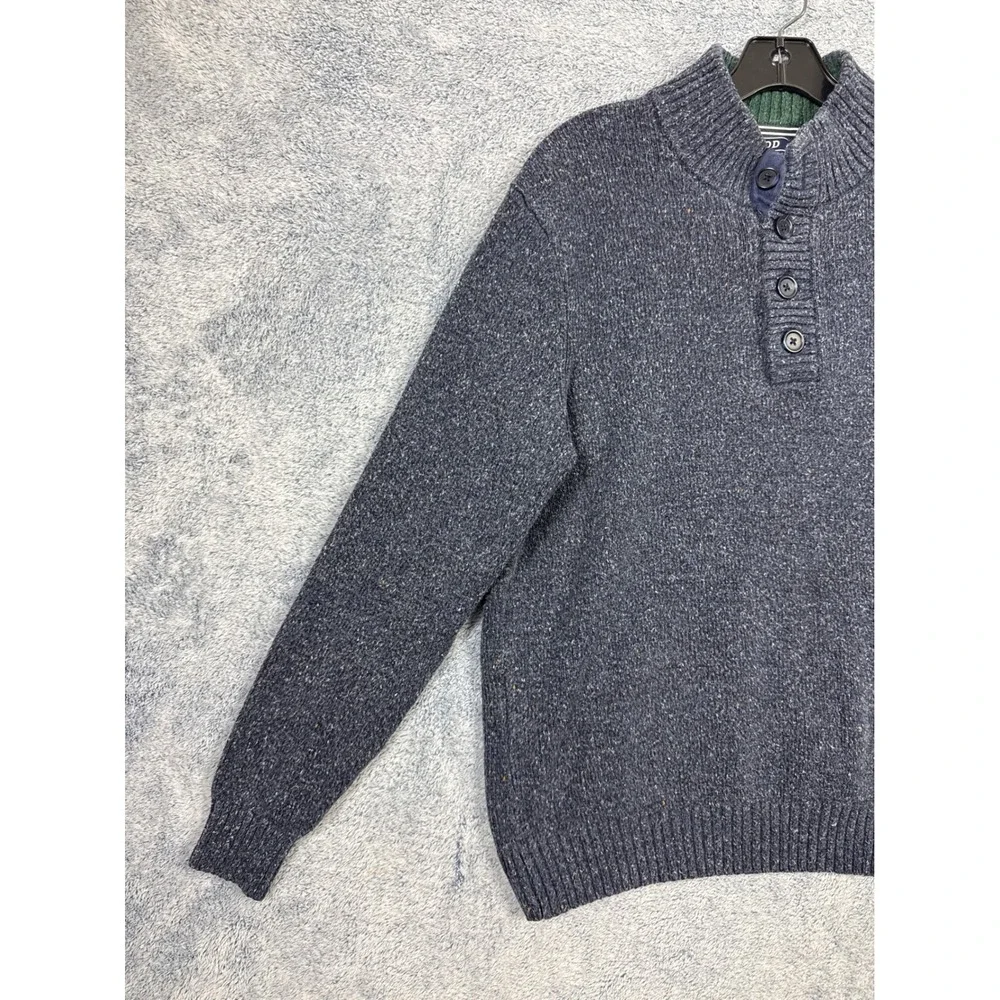 IZOD Mens Large Blue Button Pullover Sweater Marled Mock Neck Knit 9596